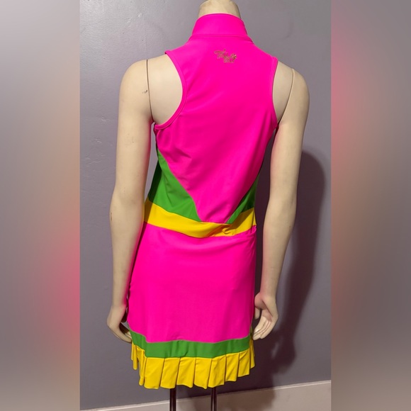 Tzu Tzu Women's Multicolor Made In USA Dress, Size M Bright Pink 80s Style - Picture 2 of 7